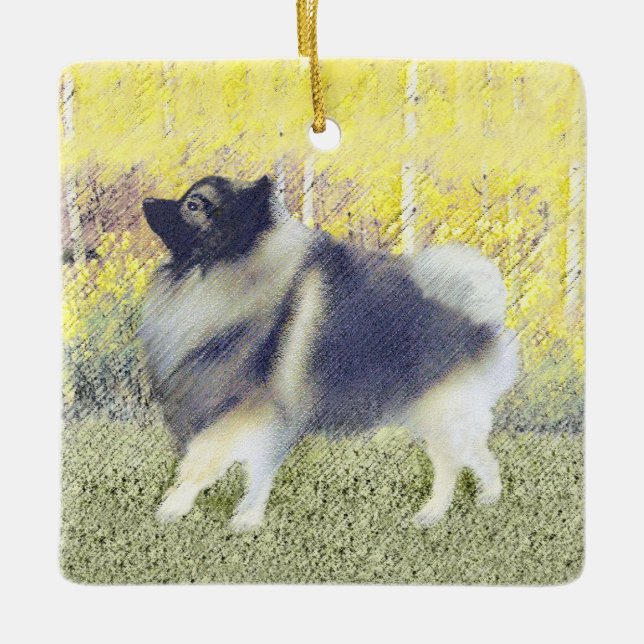 Adorno De Cerámica Pintura de Keeshond Aspen - Arte Perro Original Cu (Anverso)