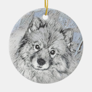 Adorno De Cerámica Pintura de Keeshond Beth - Arte de Perro Original.