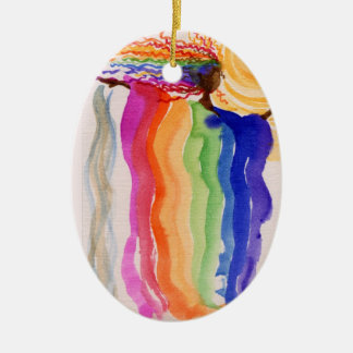 Adorno De Cerámica Pintura de la acuarela de la mujer del arco iris