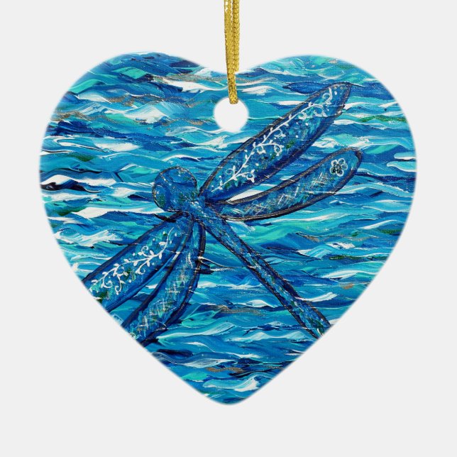 Adorno De Cerámica Pintura de la libélula azul (Frente)