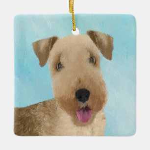 Adorno De Cerámica Pintura de Lakeland Terrier - Arte Perro Original.