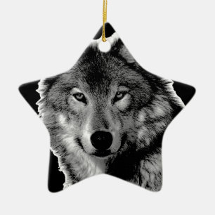 Adorno De Cerámica Pintura de Lobo Blanco y Negro