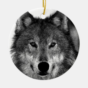 Adorno De Cerámica Pintura de Lobo Blanco y Negro