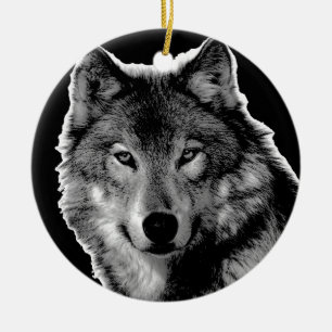 Adorno De Cerámica Pintura de Lobo Blanco y Negro
