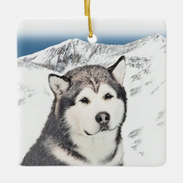 Adorno De Cerámica Pintura de Malamute de Alaska - Arte de Perro Orig (Anverso)
