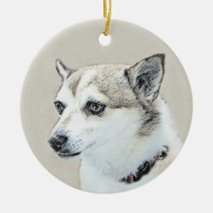 Adorno De Cerámica Pintura de Norwegian Lundehund - Arte Original de