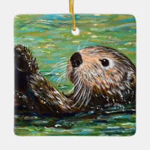 Adorno De Cerámica Pintura de nutria marina 