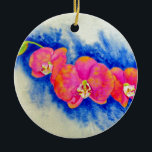 Adorno De Cerámica pintura de orquídea acuarela rosa naranja romántic<br><div class="desc">bellas flores tropicales naranjas rosadas. Pintura romántica de orquídea acuarela de H Cooper</div>