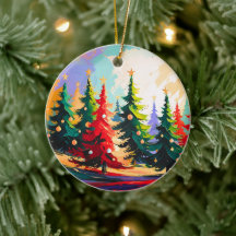 Pintura de paisaje de árboles de Navidad en cerámi