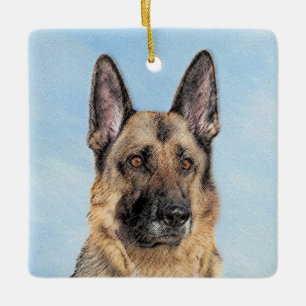 Adorno De Cerámica Pintura de pastor alemán - Arte de perro original