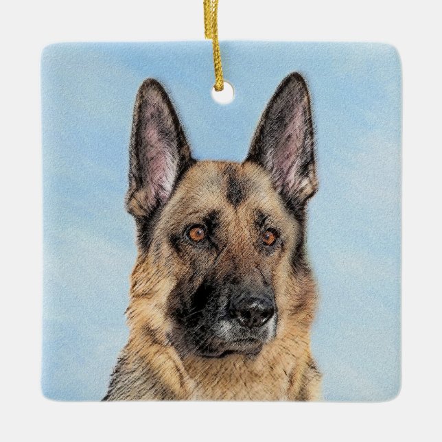 Adorno De Cerámica Pintura de pastor alemán - Arte de perro original  (Anverso)