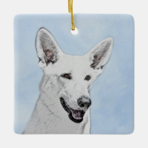 Adorno De Cerámica Pintura de pastor blanco - Arte de perro original