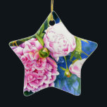 Adorno De Cerámica Pintura de peñón blanco rosa | floral romántica<br><div class="desc">peonías rosadas y blancas elegantes románticas - pintura acuarela de H Cooper</div>