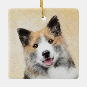 Adorno De Cerámica Pintura de perro pastor islandés - Arte original d