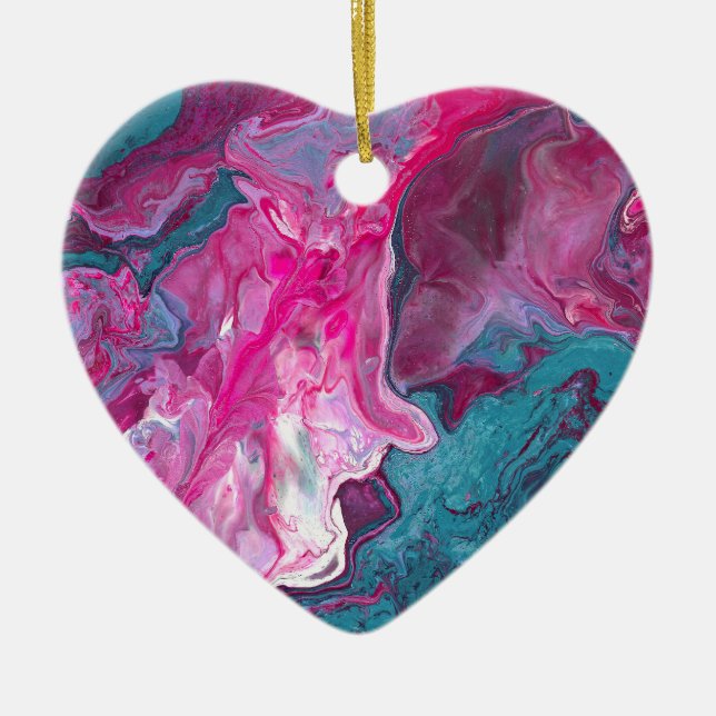 Adorno De Cerámica Pintura de pintura de mármol turquesa rosa (Frente)
