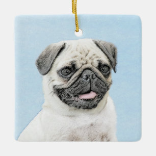 Adorno De Cerámica Pintura de pug - Arte de perro original lindo