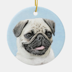 Adorno De Cerámica Pintura de pug - Arte de perro original lindo