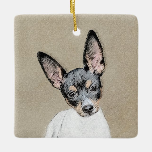 Adorno De Cerámica Pintura de Rat Terrier - Arte Perro Original. (Anverso)