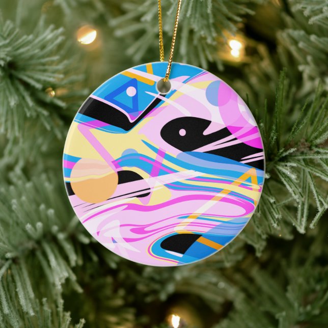 Adorno De Cerámica Pintura de resumen geométrico de tres dimensiones (Árbol)