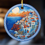 Adorno De Cerámica Pintura de Santorini Grecia | Arte de viajes<br><div class="desc">Pintura de Santorini Grecia | Ornamento cerámico de arte de viajes. Personaliza con tu propio texto.</div>