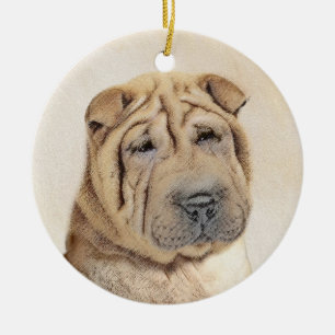 Adorno De Cerámica Pintura de Shar Pei - Arte de Perro Original Lindo