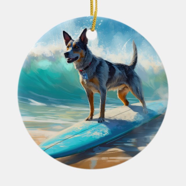 Adorno De Cerámica Pintura de surf Blue Heeler Beach (Frente)