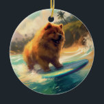 Adorno De Cerámica Pintura de surf Chow Chow Beach<br><div class="desc">Sumérgete en el mundo lúdico de la aventura canina con esta pintura cautivadora. Un perro animado lleva a las olas, subiendo con habilidad al surf en una playa con sol. El vibrante arte captura bellamente la esencia de la emoción en la playa mientras el perro recorre sin miedo las olas,...</div>