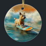 Adorno De Cerámica Pintura de surf de Biewer Terrier Beach<br><div class="desc">Sumérgete en el mundo lúdico de la aventura canina con esta pintura cautivadora. Un perro animado lleva a las olas, subiendo con habilidad al surf en una playa con sol. El vibrante arte captura bellamente la esencia de la emoción en la playa mientras el perro recorre sin miedo las olas,...</div>
