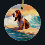 Adorno De Cerámica Pintura de surf en Basset Hound Beach<br><div class="desc">Sumérgete en el mundo lúdico de la aventura canina con esta pintura cautivadora. Un perro animado lleva a las olas, subiendo con habilidad al surf en una playa con sol. El vibrante arte captura bellamente la esencia de la emoción en la playa mientras el perro recorre sin miedo las olas,...</div>