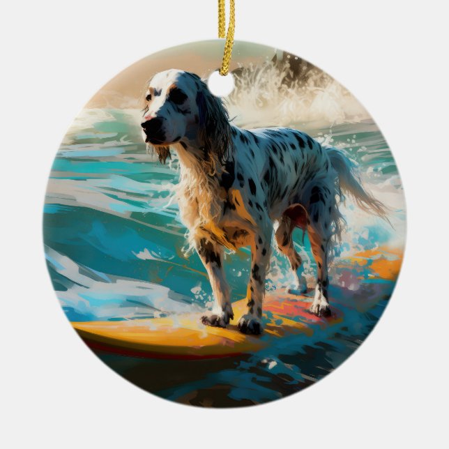 Adorno De Cerámica Pintura de surf en English Setter Beach (Frente)