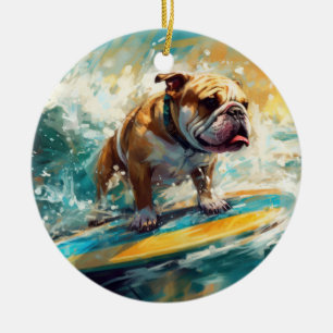 Adorno De Cerámica Pintura de Surf en la Playa Bulldog