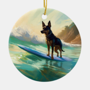 Adorno De Cerámica Pintura de Surf en la Playa de Kelpie Australiano