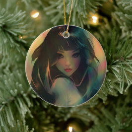 Adorno De Cerámica Pintura de un Chica animado rodeado de arcoiris