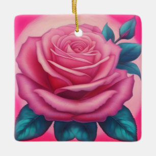Adorno De Cerámica Pintura de una rosa rosa rosa de neón