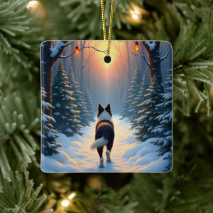 Adorno De Cerámica Pintura de vacaciones de Border Collie caminando e