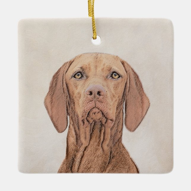 Adorno De Cerámica Pintura de Vizsla - Arte Perro Original. (Anverso)