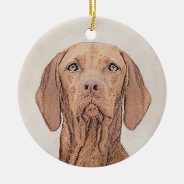 Adorno De Cerámica Pintura de Vizsla - Arte Perro Original. (Frente)