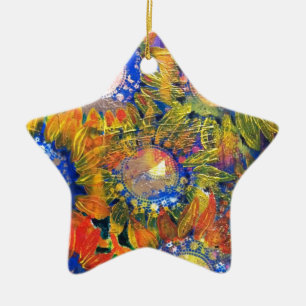 Adorno De Cerámica Pintura del girasol del collage de las técnicas