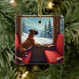 Adorno De Cerámica Pintura del viaje en tren de Nochebuena del Boxer