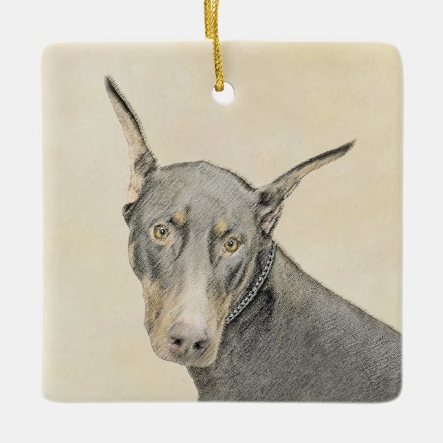 Adorno De Cerámica Pintura Doberman Pinscher - Original Dog Art (Anverso)
