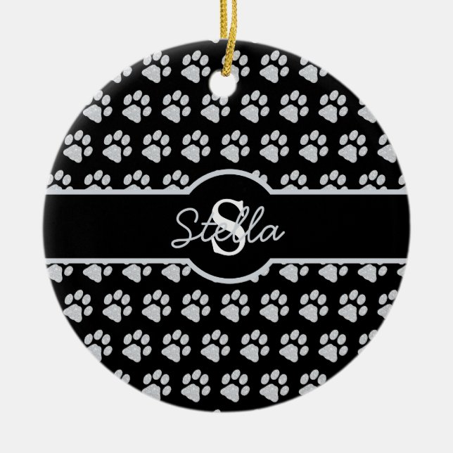 Adorno De Cerámica Pintura Imprime Purpurina Plata Monograma Gato Per (Frente)