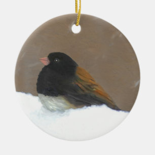 Adorno De Cerámica Pintura Junco de Ojos Oscuros - Arte de pájaro ori