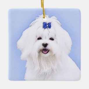 Adorno De Cerámica Pintura maltesa - Arte original del perro