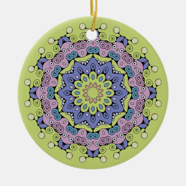 Adorno De Cerámica Pintura manual de Mandala Clock Face 2 (Frente)