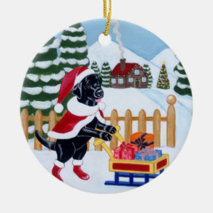 Adorno De Cerámica Pintura negra de Labrador Santa del navidad