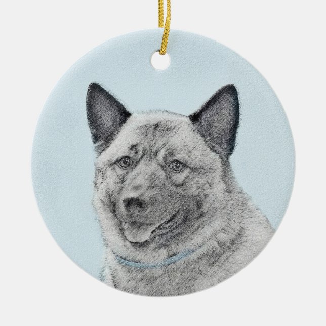 Adorno De Cerámica Pintura noruega de elkhound - Arte original de per (Frente)