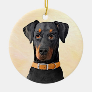 Adorno De Cerámica Pintura original de Doberman Pinscher sin cortar
