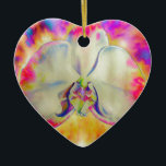 Adorno De Cerámica Pintura orquídea abstracta románica<br><div class="desc">pintura de acuarela de estilo tropical abstracto romántico de una orquídea blanca de fondo rosa y naranja surrealista.</div>