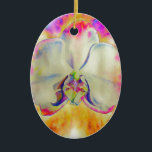 Adorno De Cerámica Pintura orquídea abstracta románica<br><div class="desc">pintura de acuarela de estilo tropical abstracto romántico de una orquídea blanca de fondo rosa y naranja surrealista.</div>