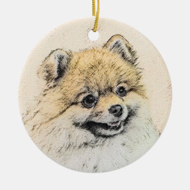 Adorno De Cerámica Pintura Pomerania (Naranja) - Arte Perro Original (Frente)